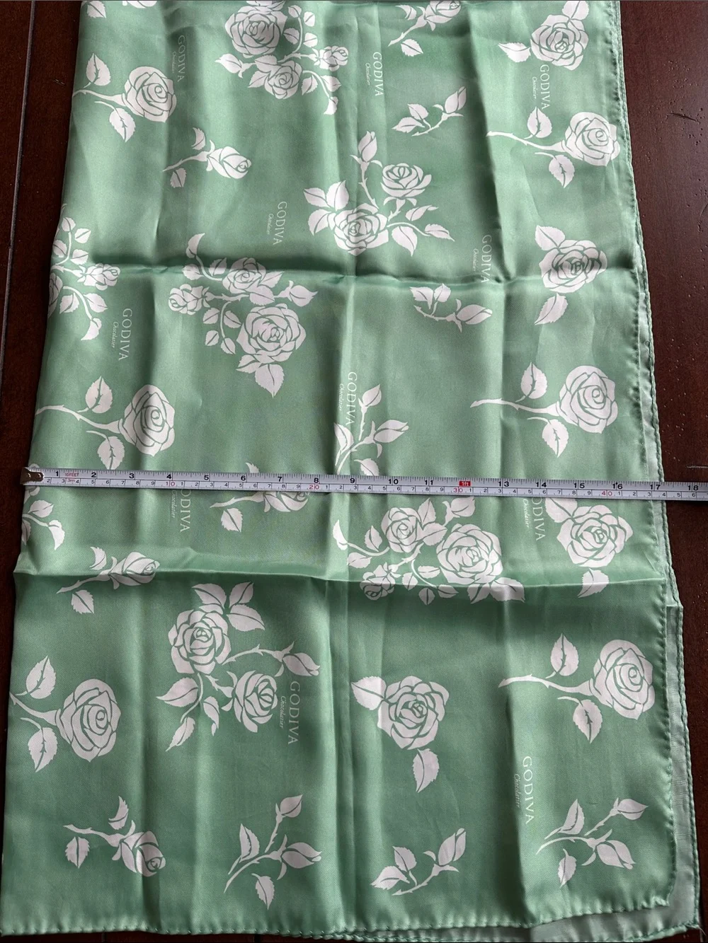 Godiva Chocolatier Mint Green Satin Floral Scarf